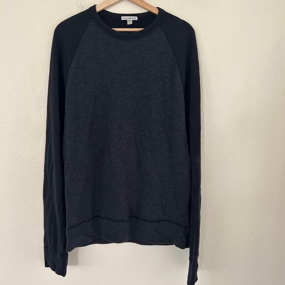 James Perse Standard Shirt Mens 3 Black Heather Raglan LS Supima Cotton - Picture 1 of 10